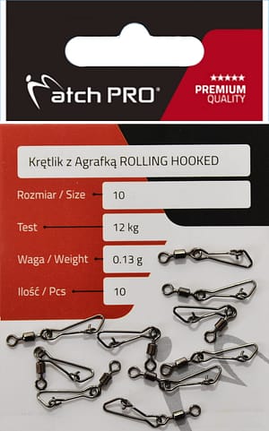 Krętlik z Agrafką ROLLING HOOKED 10szt Matchpro